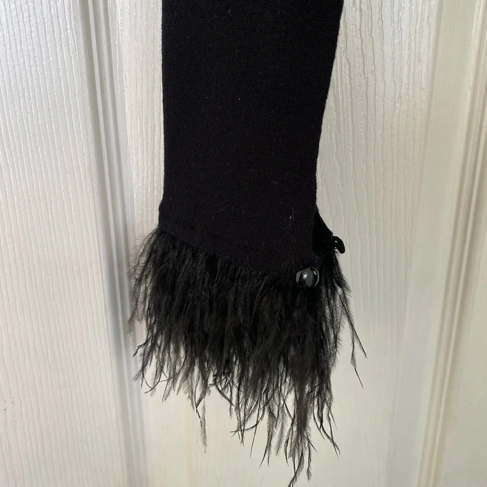 NWOT Aqua Black Cardigan with Feather Trim - Picture 2 of 6